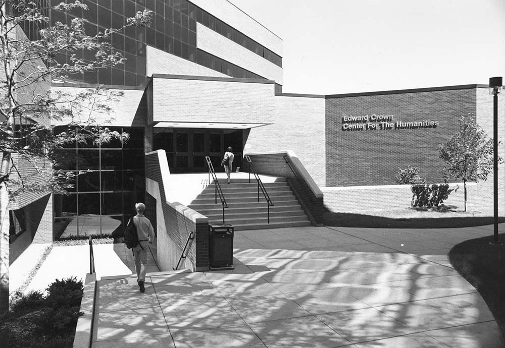 Students leave the Edward Crown Center for the Humanities.