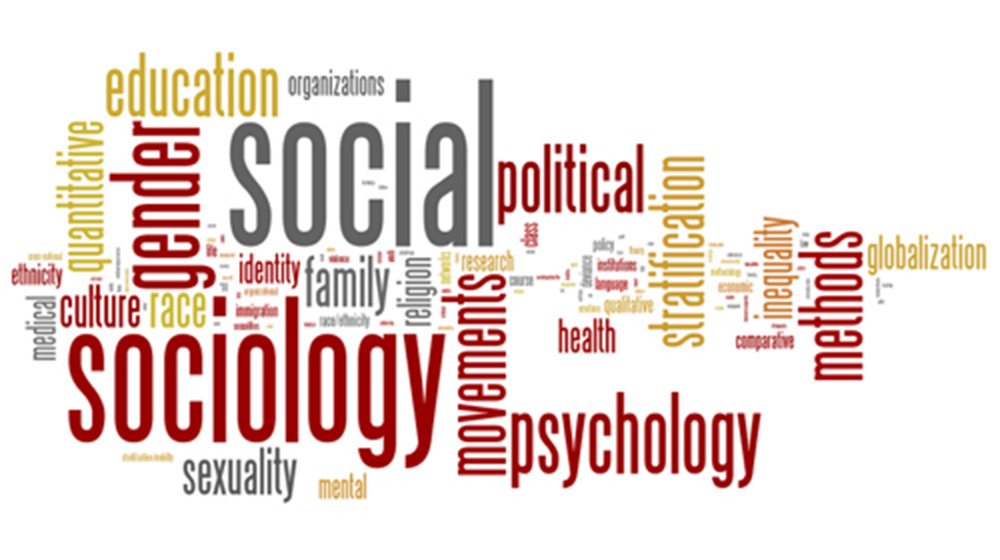 A graphic of a word cloud depicting words related to sociology