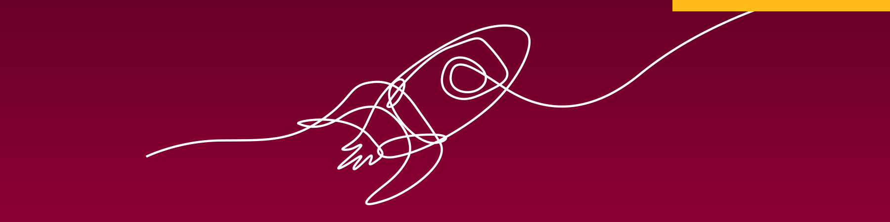 White line illustration of a rocket ship launching, against a maroon background, to represent Loyola University Chicago's brand strategy work.